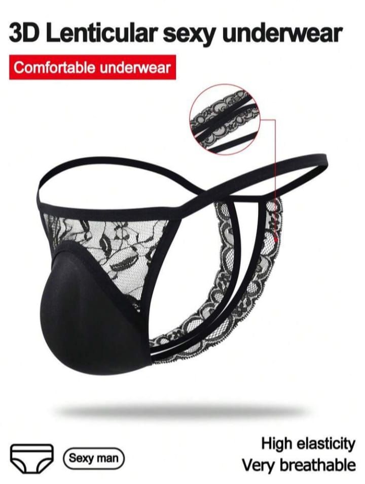 FANDY Fashionable Alluring Breathable Black Lace Trim High-Cut Backless mens sexy underwear